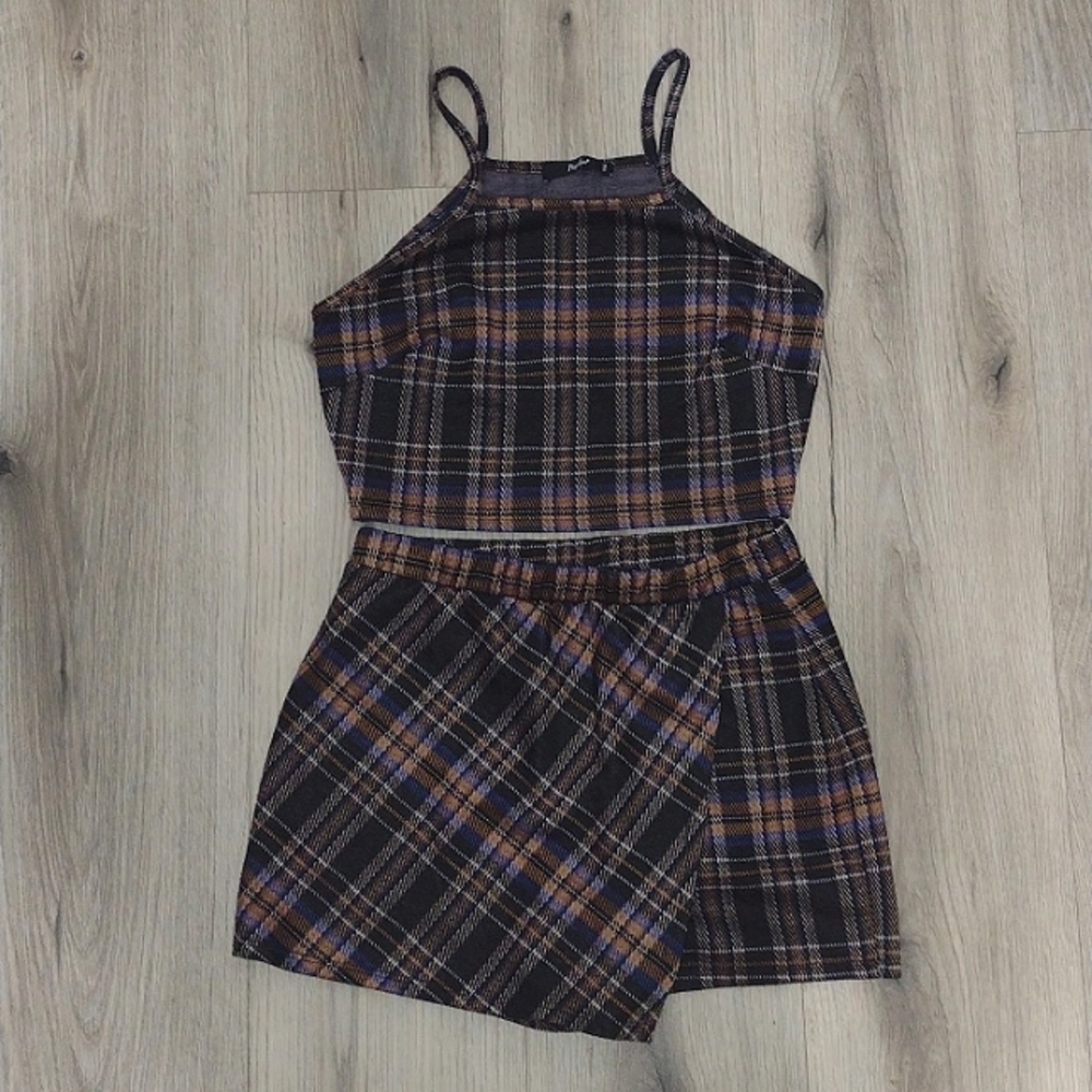 Papaya 2 piece plaid set crop top and short